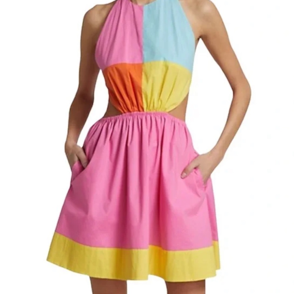 Colorful, backless mini open-back dress
